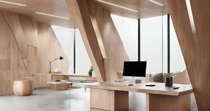 desain kantor aksen kayu